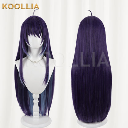 Super Space‑Time Kaguya Sakayori Aya Wig Deep Purple Ice‑Blue Two‑Tone Realistic Scalp Top Extra‑Long Straight Wig Basic Wig