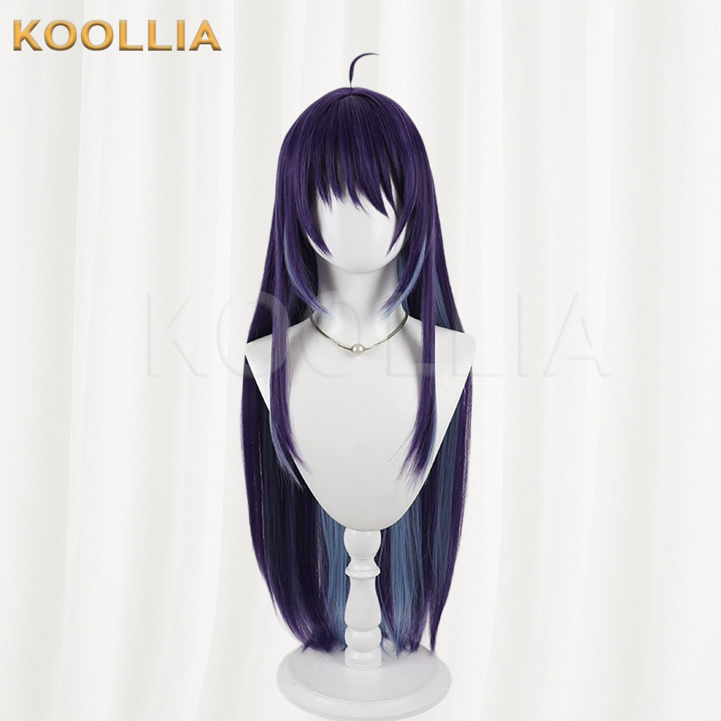 Super Space‑Time Kaguya Sakayori Aya Wig Deep Purple Ice‑Blue Two‑Tone Realistic Scalp Top Extra‑Long Straight Wig Basic Wig