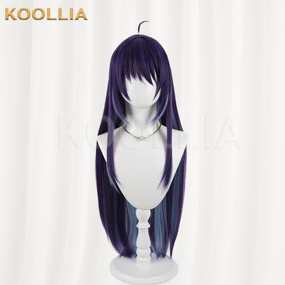 Super Space‑Time Kaguya Sakayori Aya Wig Deep Purple Ice‑Blue Two‑Tone Realistic Scalp Top Extra‑Long Straight Wig Basic Wig