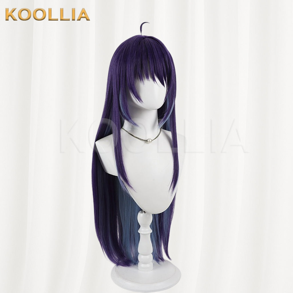 Super Space‑Time Kaguya Sakayori Aya Wig Deep Purple Ice‑Blue Two‑Tone Realistic Scalp Top Extra‑Long Straight Wig Basic Wig