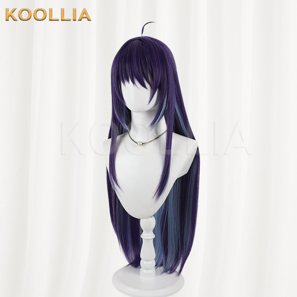 Super Space‑Time Kaguya Sakayori Aya Wig Deep Purple Ice‑Blue Two‑Tone Realistic Scalp Top Extra‑Long Straight Wig Basic Wig