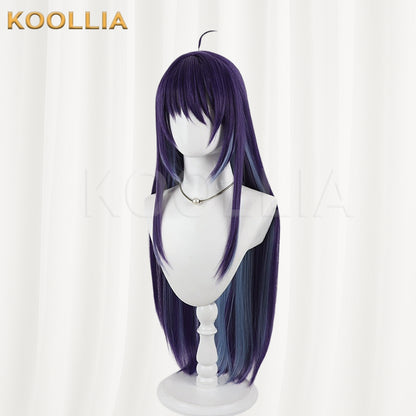 Super Space‑Time Kaguya Sakayori Aya Wig Deep Purple Ice‑Blue Two‑Tone Realistic Scalp Top Extra‑Long Straight Wig Basic Wig