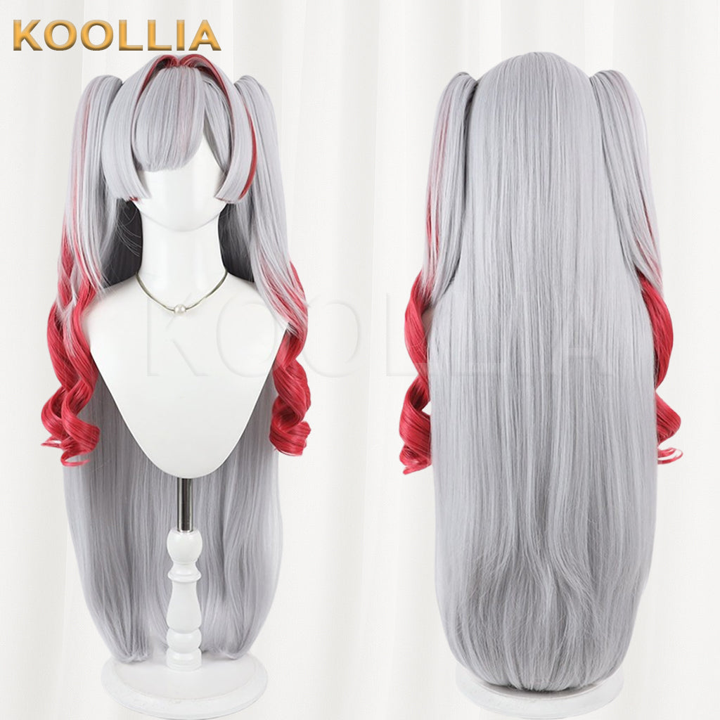 Independent VTuber Sakuribel Wig Silver‑Grey Wine‑Red Gradient Realistic Scalp Top Detachable Jaw‑Clip Twin Tails Basic Wig