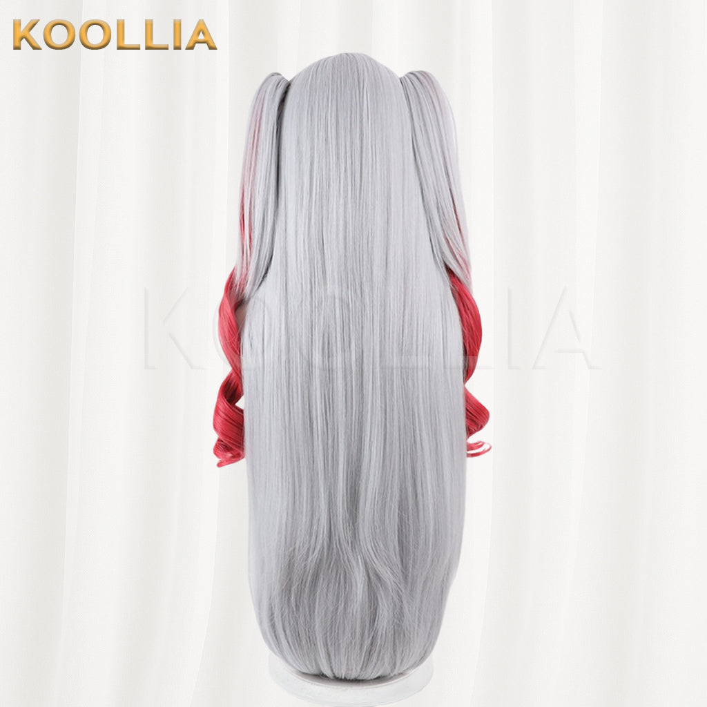 Independent VTuber Sakuribel Wig Silver‑Grey Wine‑Red Gradient Realistic Scalp Top Detachable Jaw‑Clip Twin Tails Basic Wig