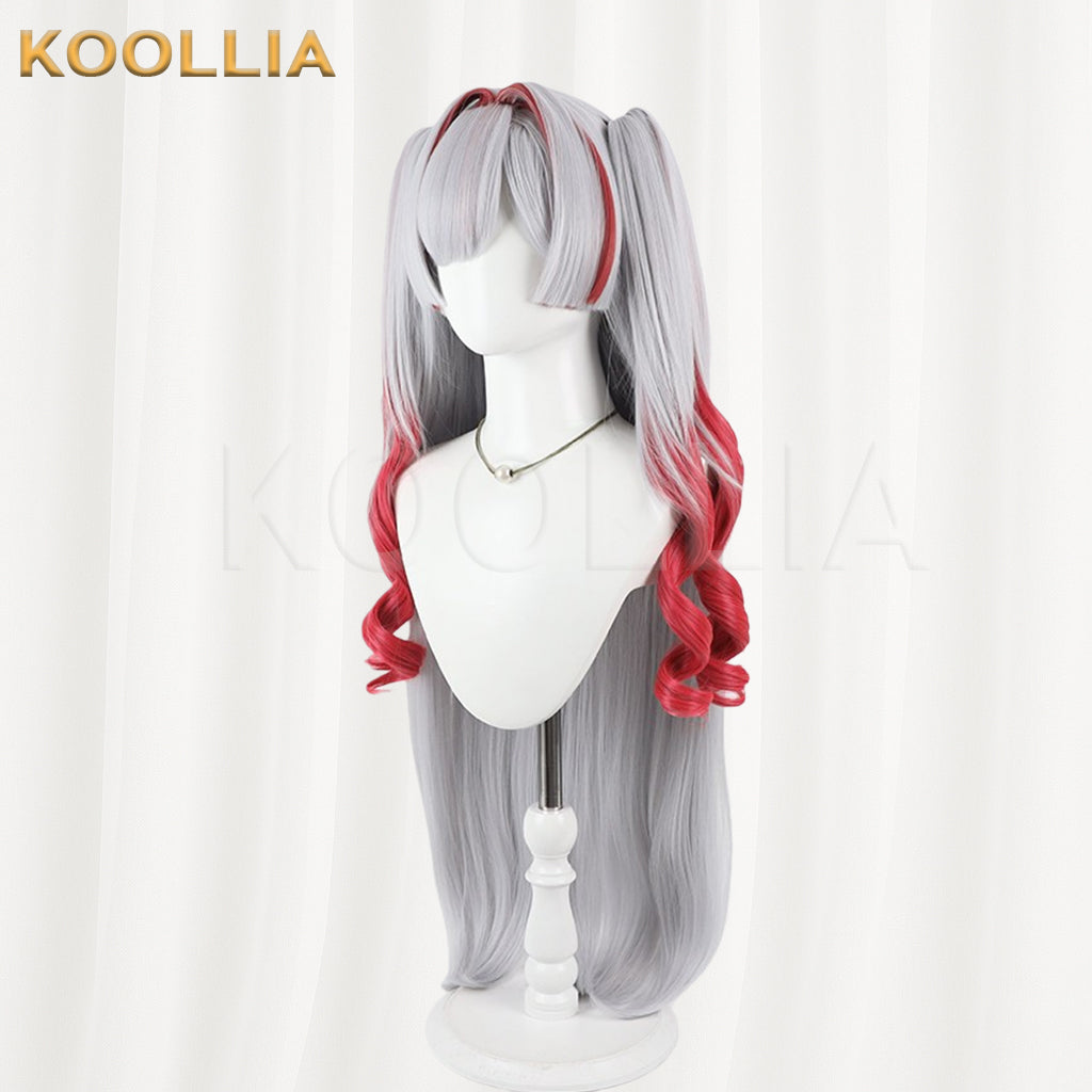 Independent VTuber Sakuribel Wig Silver‑Grey Wine‑Red Gradient Realistic Scalp Top Detachable Jaw‑Clip Twin Tails Basic Wig