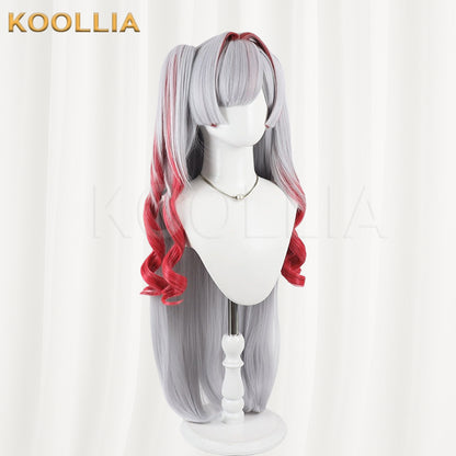 Independent VTuber Sakuribel Wig Silver‑Grey Wine‑Red Gradient Realistic Scalp Top Detachable Jaw‑Clip Twin Tails Basic Wig