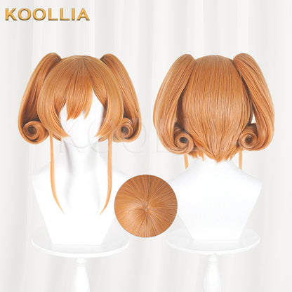 Puella Magi Madoka Magica Walpurgisnacht Rising Therese Wig Warm Orange Realistic Scalp Top Short Wig With Jaw‑Clip Ring‑Curl Twin Tails Basic Wig