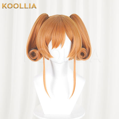 Puella Magi Madoka Magica Walpurgisnacht Rising Therese Wig Warm Orange Realistic Scalp Top Short Wig With Jaw‑Clip Ring‑Curl Twin Tails Basic Wig