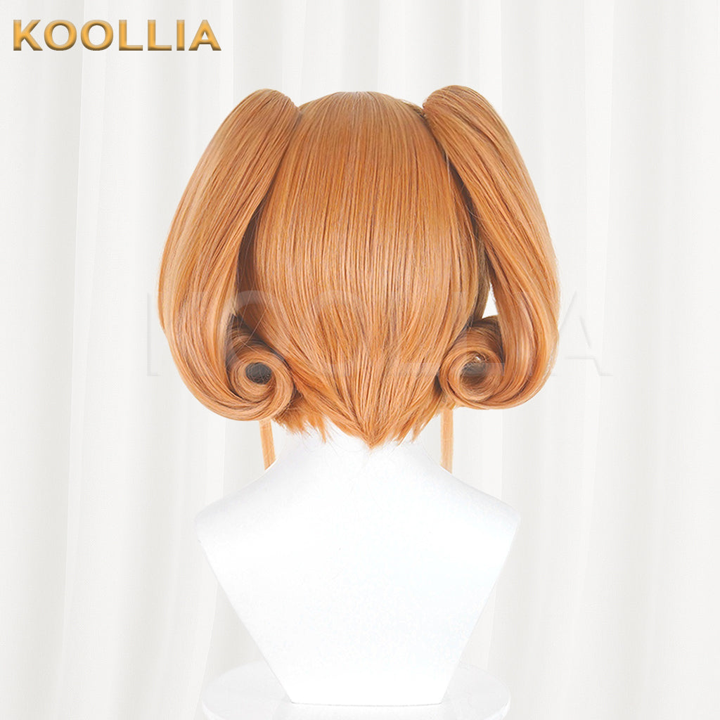 Puella Magi Madoka Magica Walpurgisnacht Rising Therese Wig Warm Orange Realistic Scalp Top Short Wig With Jaw‑Clip Ring‑Curl Twin Tails Basic Wig