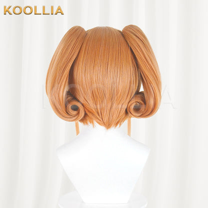 Puella Magi Madoka Magica Walpurgisnacht Rising Therese Wig Warm Orange Realistic Scalp Top Short Wig With Jaw‑Clip Ring‑Curl Twin Tails Basic Wig