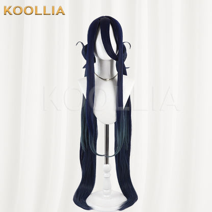 Blue Archive Tendo Alice Wig Navy‑Blue Teal Gradient Realistic Scalp Top Detachable Buns Twin Tails Basic Wig