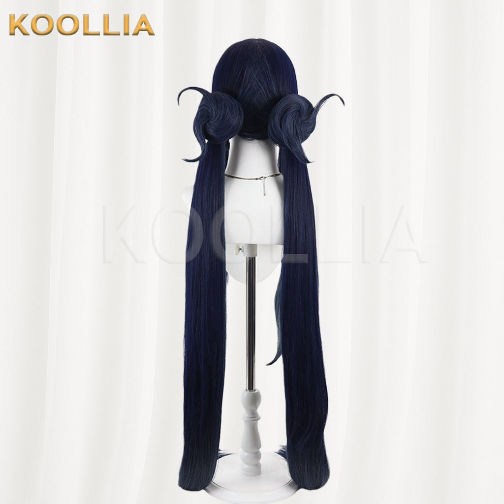 Blue Archive Tendo Alice Wig Navy‑Blue Teal Gradient Realistic Scalp Top Detachable Buns Twin Tails Basic Wig