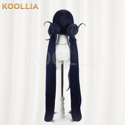 Blue Archive Tendo Alice Wig Navy‑Blue Teal Gradient Realistic Scalp Top Detachable Buns Twin Tails Basic Wig