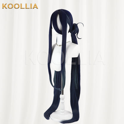 Blue Archive Tendo Alice Wig Navy‑Blue Teal Gradient Realistic Scalp Top Detachable Buns Twin Tails Basic Wig