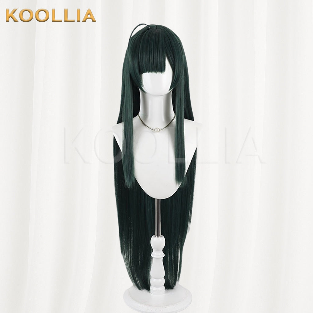 Mameda Horizon Tohoku Junko Wig Dark Emerald‑Green Realistic Scalp Top Built‑In Ahoge Extra‑Long Straight Wig Basic Wig
