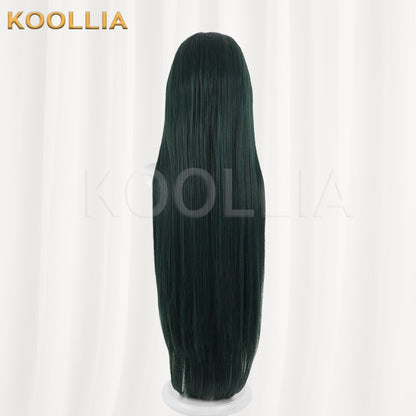 Mameda Horizon Tohoku Junko Wig Dark Emerald‑Green Realistic Scalp Top Built‑In Ahoge Extra‑Long Straight Wig Basic Wig