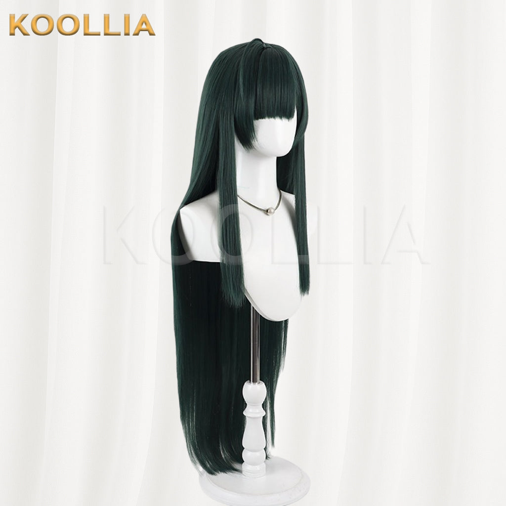 Mameda Horizon Tohoku Junko Wig Dark Emerald‑Green Realistic Scalp Top Built‑In Ahoge Extra‑Long Straight Wig Basic Wig