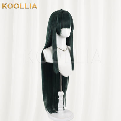 Mameda Horizon Tohoku Junko Wig Dark Emerald‑Green Realistic Scalp Top Built‑In Ahoge Extra‑Long Straight Wig Basic Wig