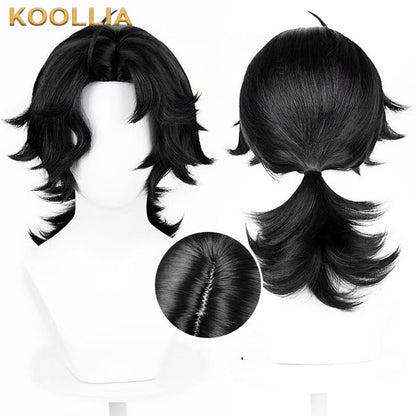 Peruca básica de cabelo curto preto com pérolas de chuva Identity V