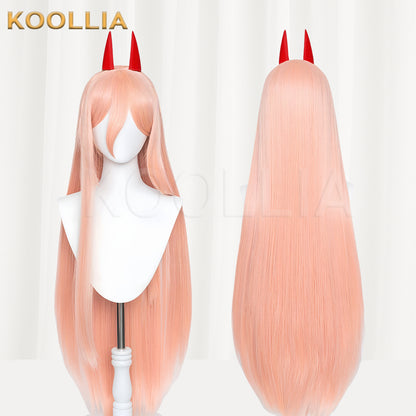 Chainsaw Man Power Peruca longa básica de cabelo rosa/laranja